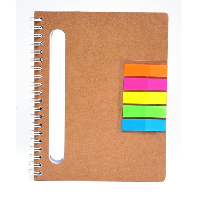 Spiral Notebook With Recycled Cardboard Cover & Sticky Notes